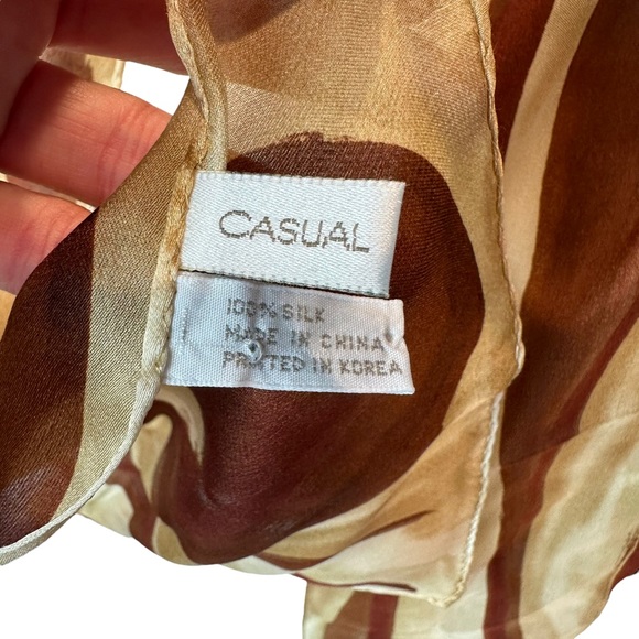 Vintage Casual Corner Scarf Womens Silk Lightweight Neck Scarf Brown Tan - Picture 5 of 8